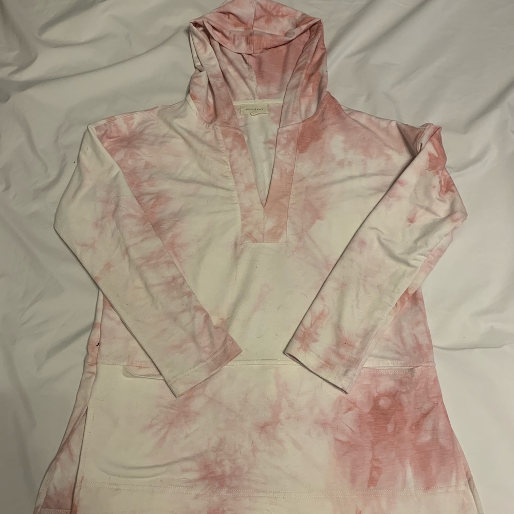 Pink and White Tie Dye V-Neck hoody